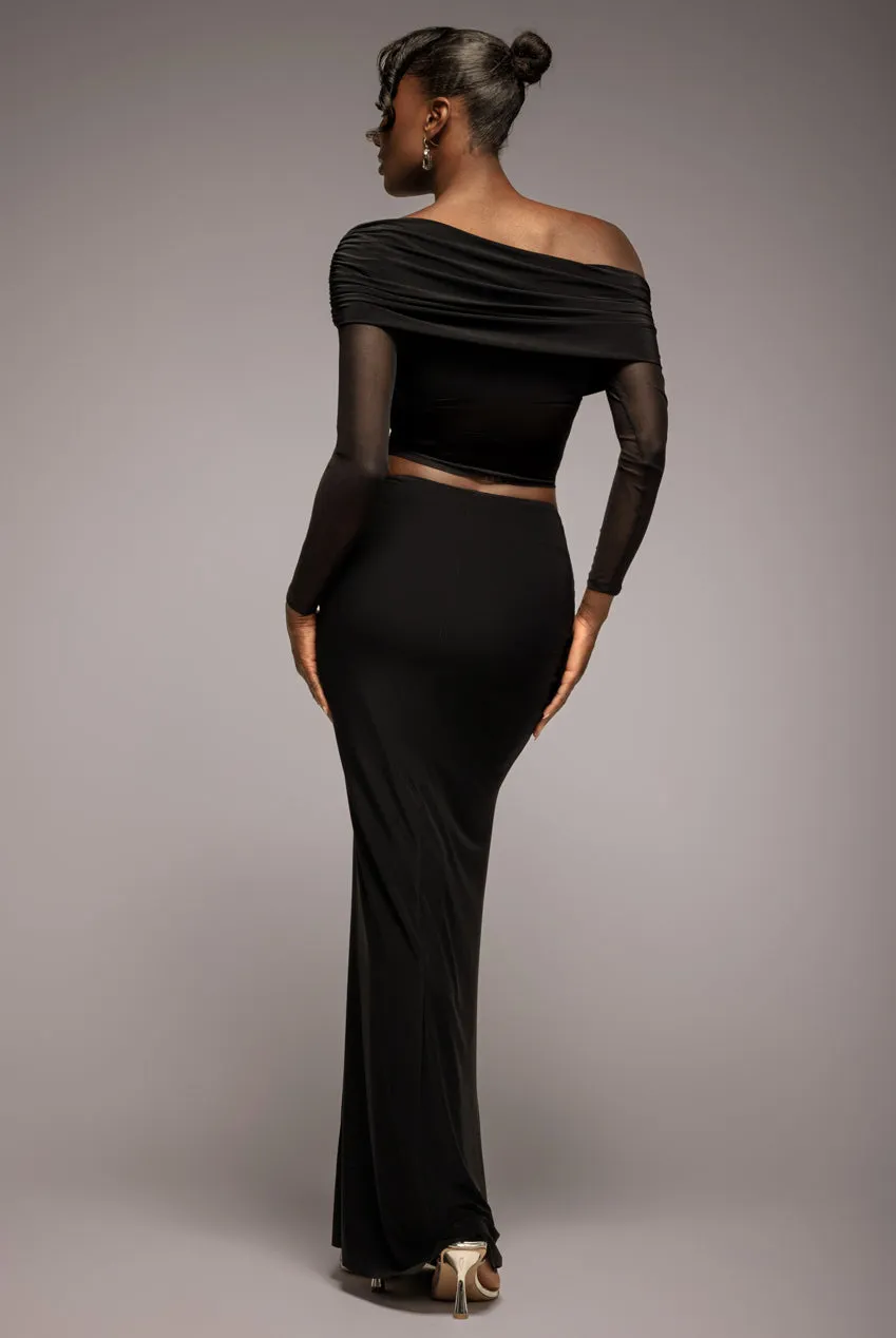 Super Split Front Drawstring Maxi Skirt - Black by Goddiva sold by Goddiva product image thumbnail 2