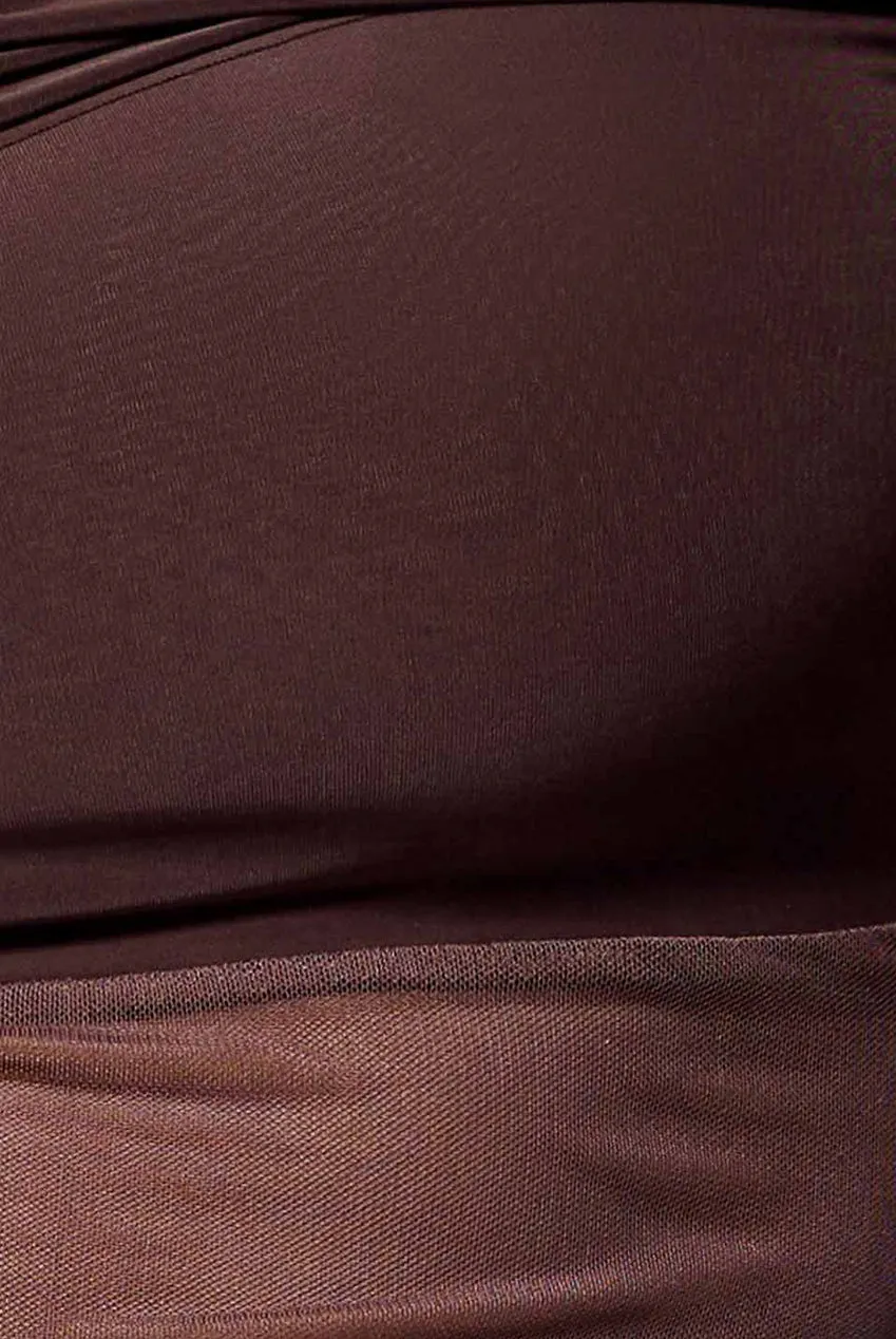 Gathered Bardot Asymmetric Mesh Panel Top - Brown by Goddiva sold by Goddiva product image thumbnail 4