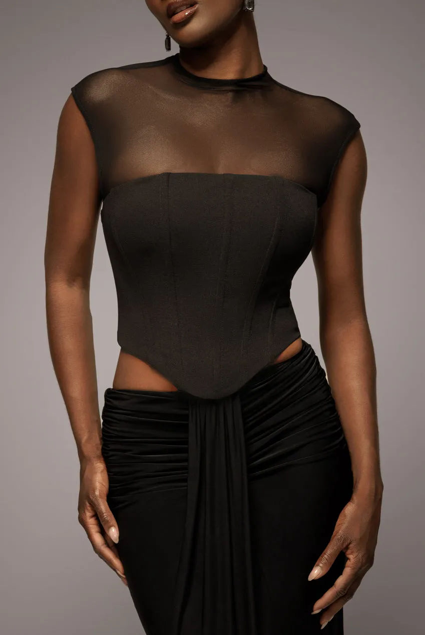 High Neck Open Back Lace Up Scuba Corset Top - Black by Goddiva sold by Goddiva product image thumbnail 3