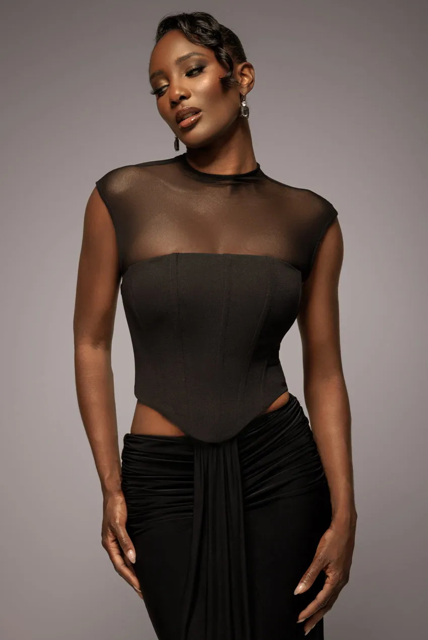 High Neck Open Back Lace Up Scuba Corset Top - Black by Goddiva sold by Goddiva