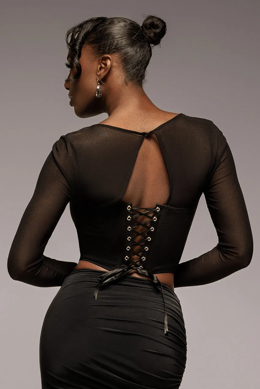 Scuba Crepe And Mesh Lace Up Corset Top - Black by Goddiva sold by Goddiva product image thumbnail 2