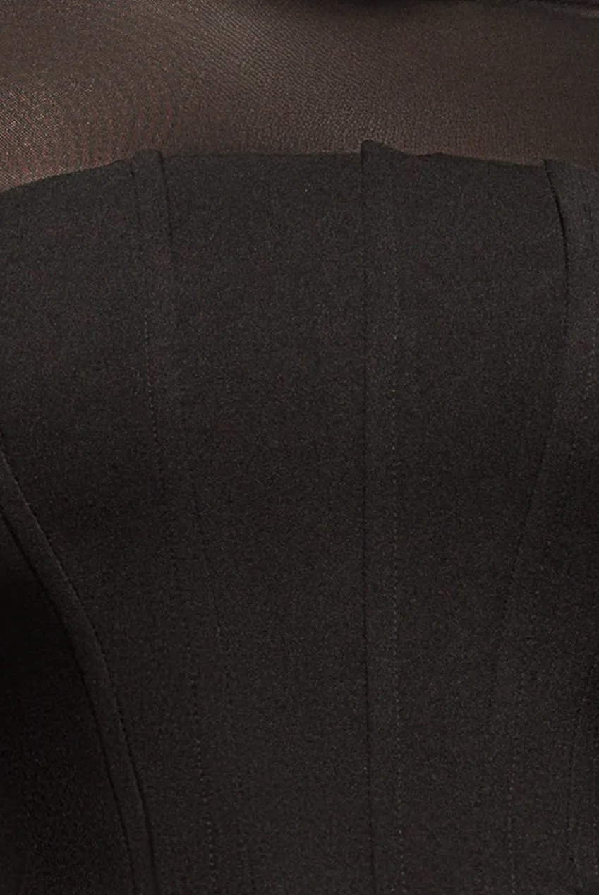 Scuba Crepe And Mesh Lace Up Corset Top - Black by Goddiva sold by Goddiva product image thumbnail 4