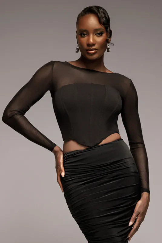 Scuba Crepe And Mesh Lace Up Corset Top - Black by Goddiva sold by Goddiva