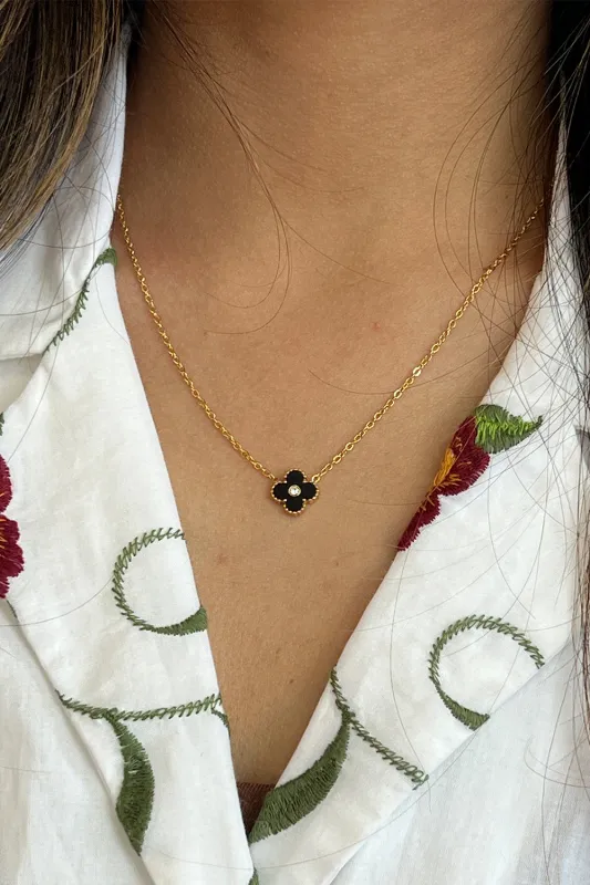 Mini Clover Necklace In Gold Black - Gift Boxed by SVNX made by Goddiva
