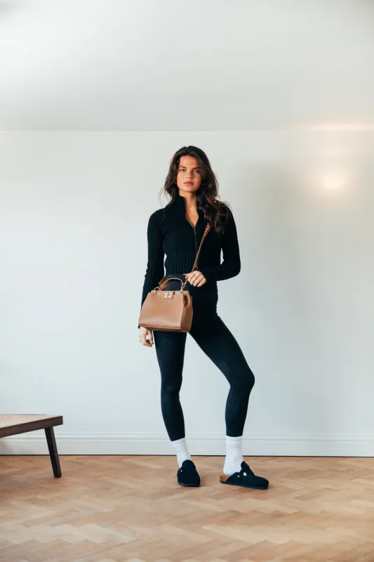 Brown Faux Leather Handbag With Gold Trim by SVNX sold by Goddiva