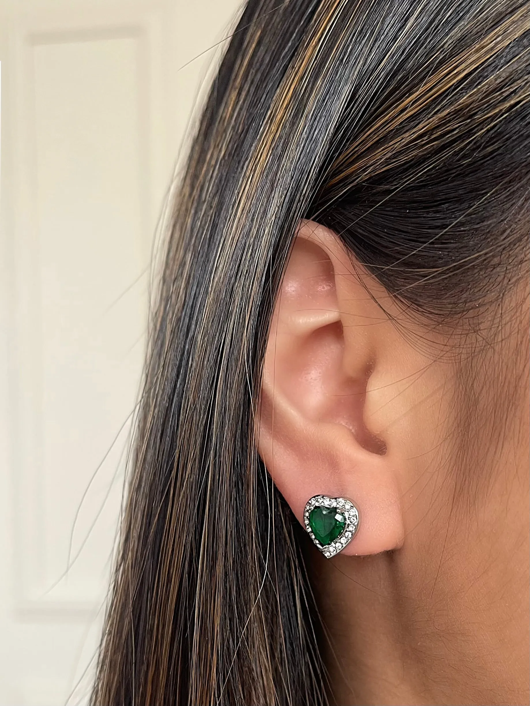Green Diamante Heart Necklace And Earrings Set In Silver by SVNX sold by Goddiva product image thumbnail 2