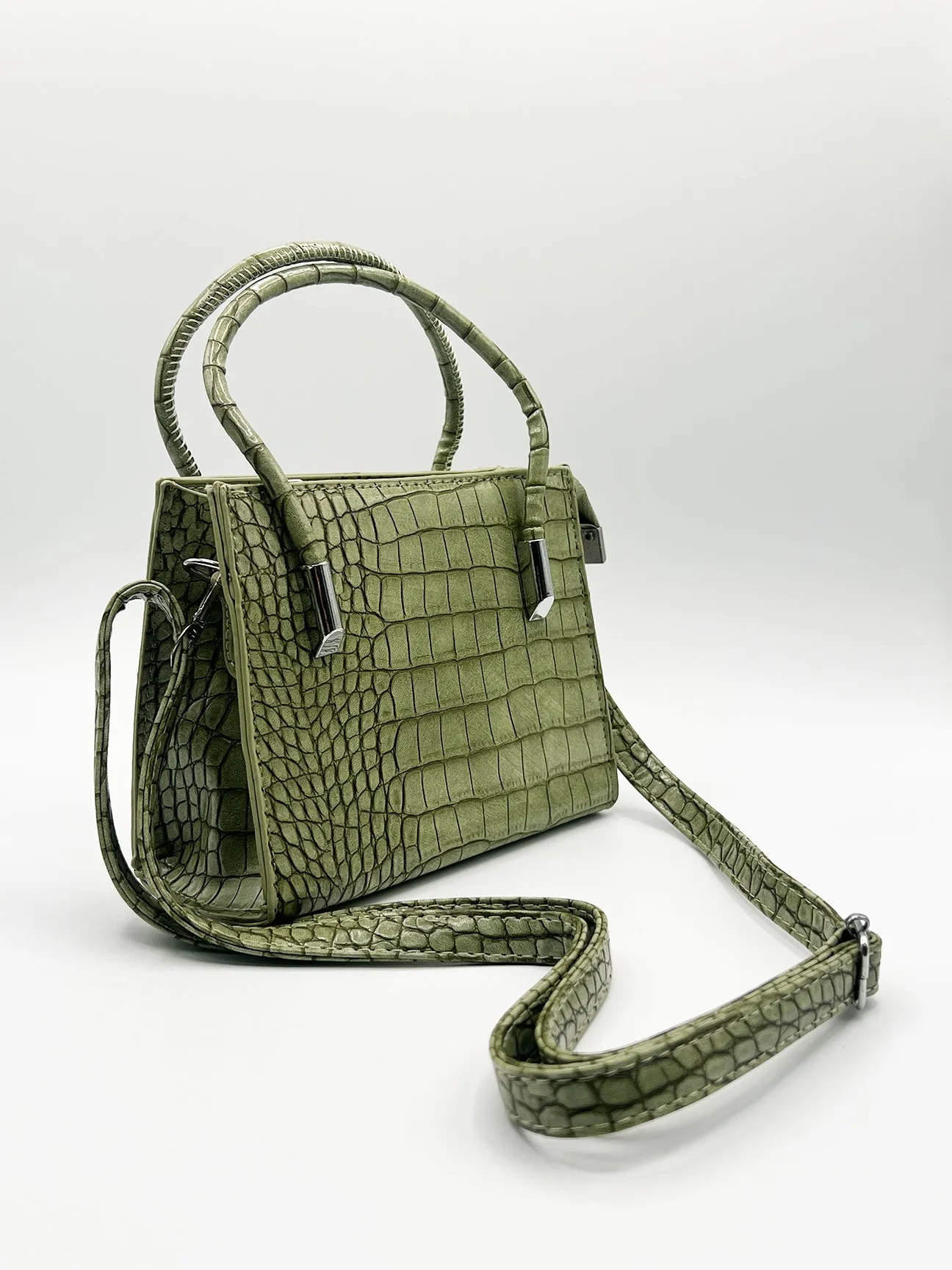 Mini Croc Crossbody Bag In Sage by SVNX sold by Goddiva product image thumbnail 4