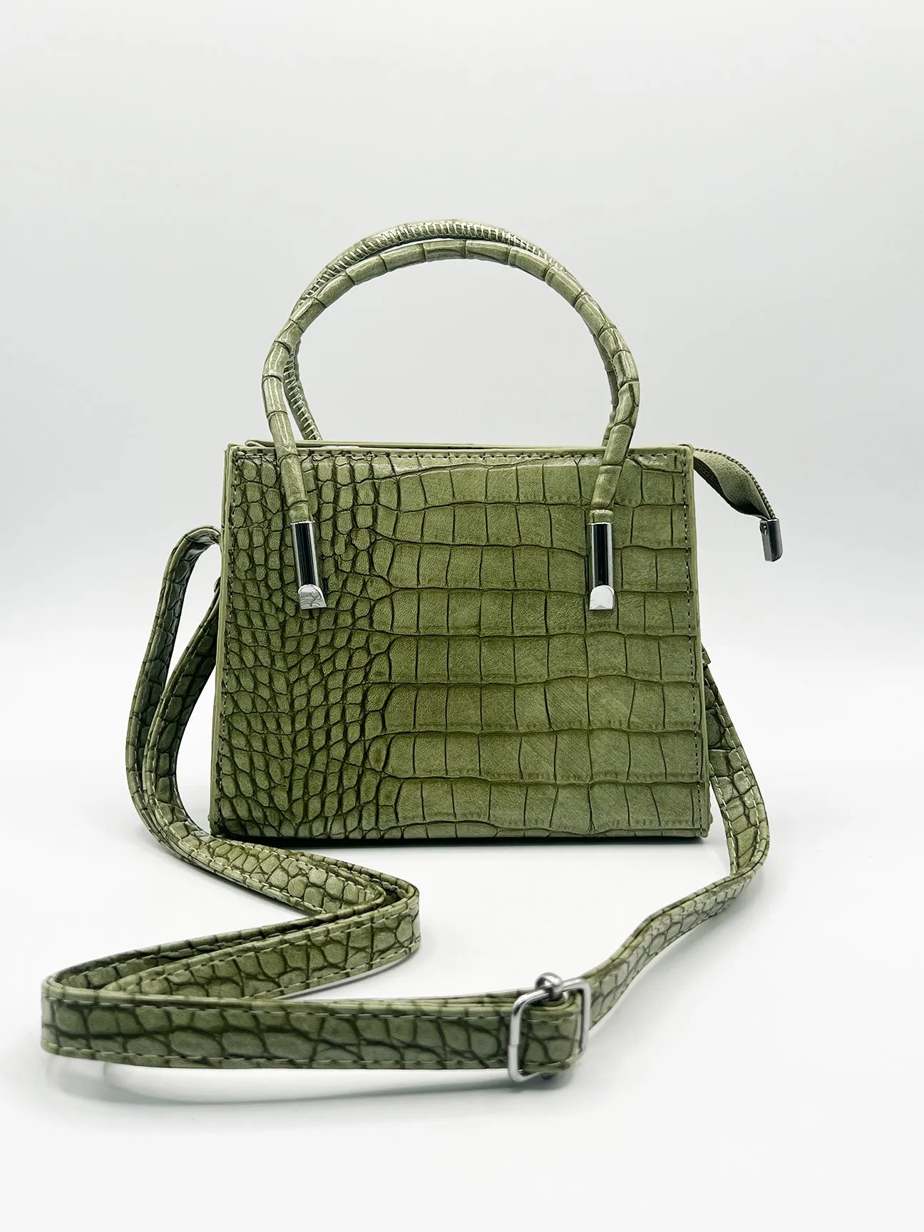 Mini Croc Crossbody Bag In Sage by SVNX sold by Goddiva product image thumbnail 3