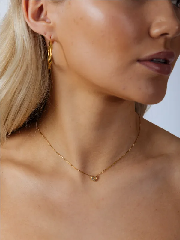 Mini Crystal Heart Necklace In Gold - Gift Boxed by SVNX sold by Goddiva