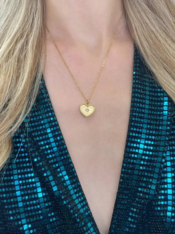 Sparkly Heart Necklace In Gold by SVNX sold by Goddiva