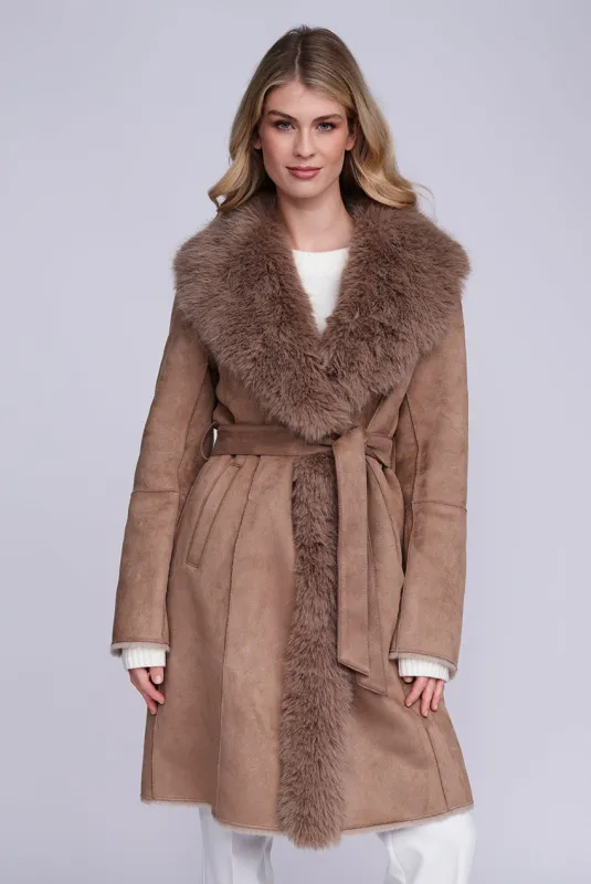 Isabella Coat - Taupe by Pia Rossini sold by Goddiva