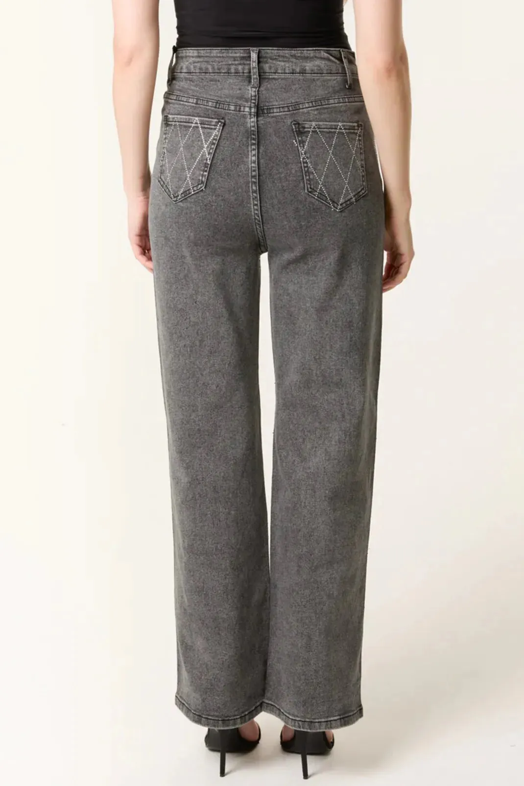 Black Wash Diamond Embellished Straight Leg Jeans by Aftershock London sold by Goddiva product image thumbnail 4
