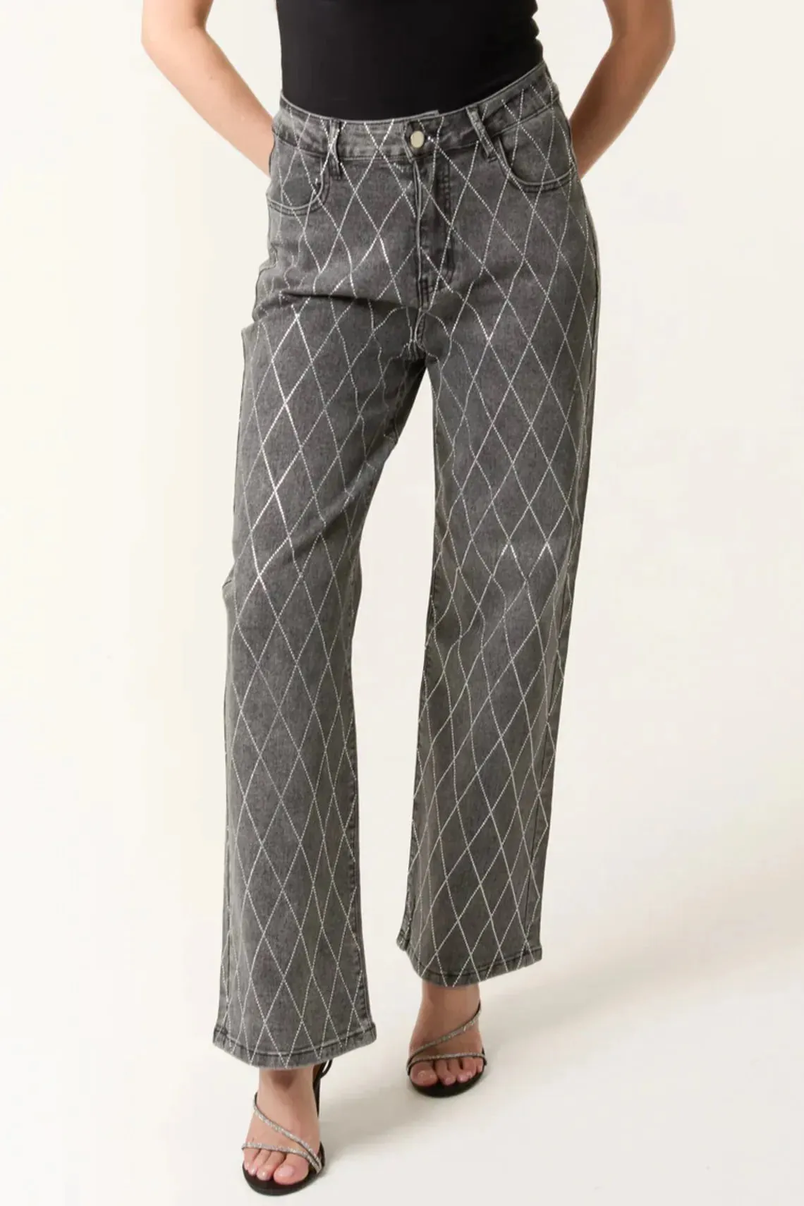 Black Wash Diamond Embellished Straight Leg Jeans by Aftershock London sold by Goddiva product image thumbnail 2