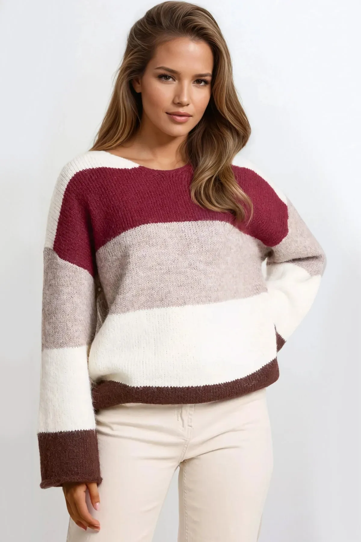 Wine Colour Block Wool Blend Jumper by Aftershock London sold by Goddiva
