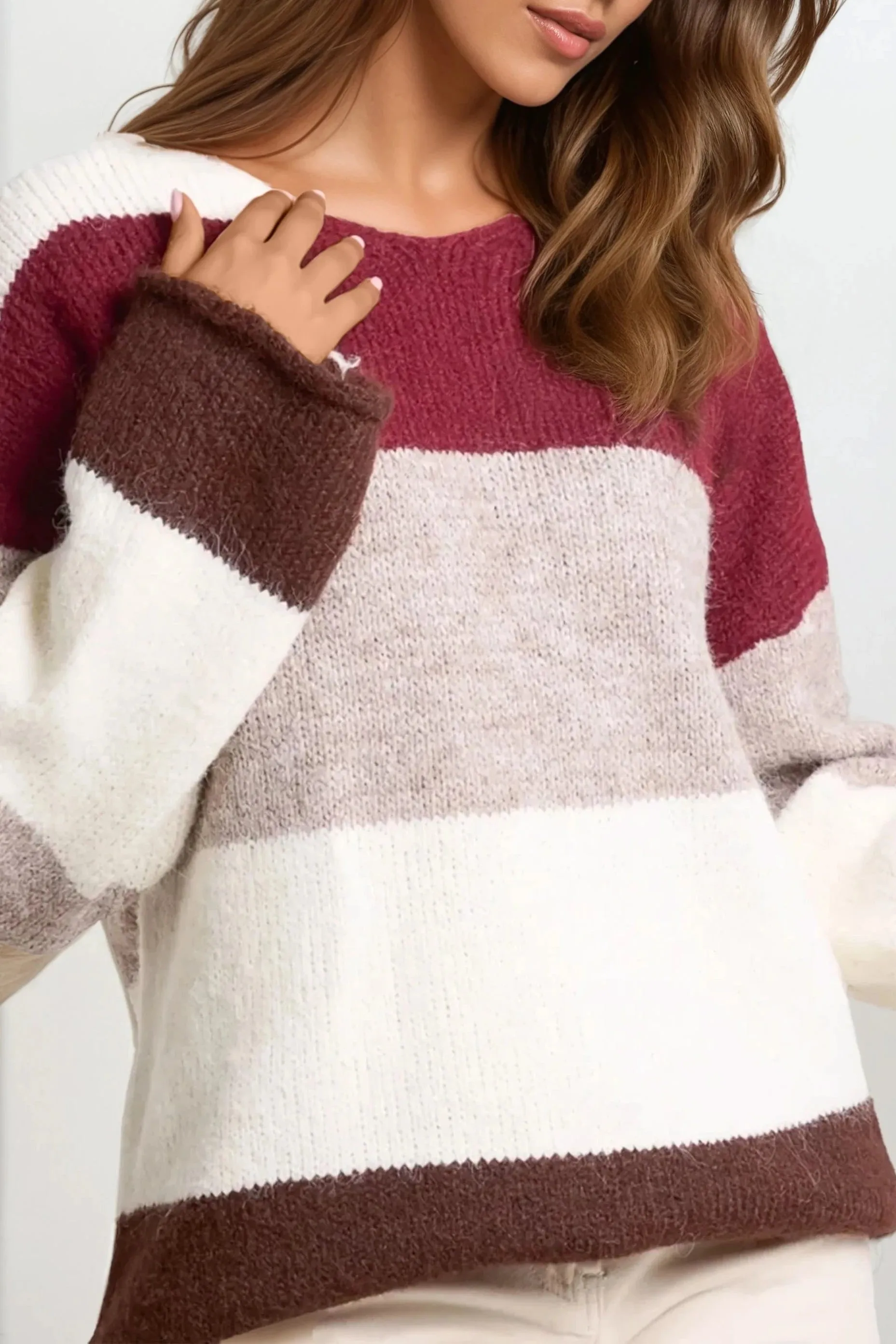 Wine Colour Block Wool Blend Jumper by Aftershock London sold by Goddiva product image thumbnail 2
