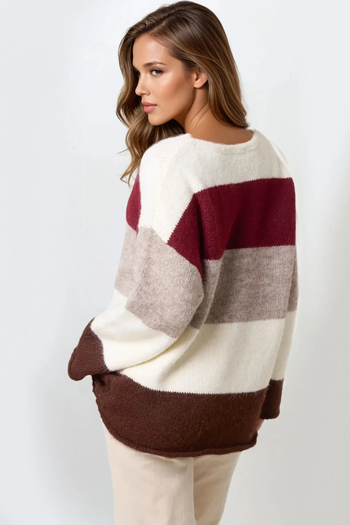 Wine Colour Block Wool Blend Jumper by Aftershock London sold by Goddiva product image thumbnail 3