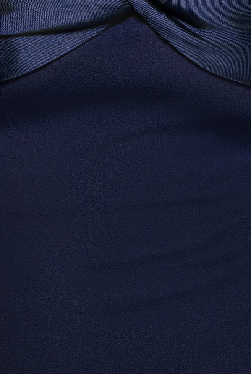 Twist Knot Satin & Scuba Bardot High Low Midi Dress - Navy Blue by Goddiva sold by Goddiva product image thumbnail 4