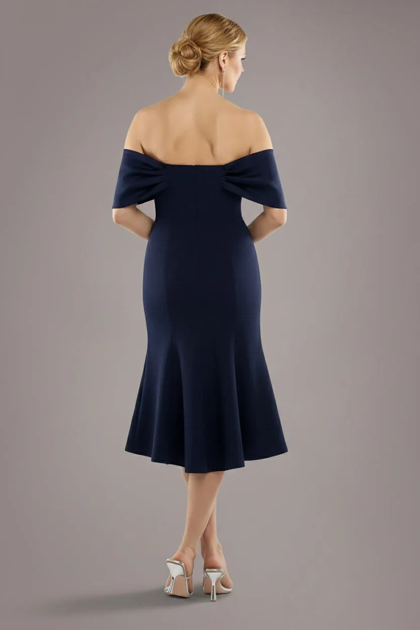 Twist Knot Satin & Scuba Bardot High Low Midi Dress - Navy Blue by Goddiva sold by Goddiva product image thumbnail 2