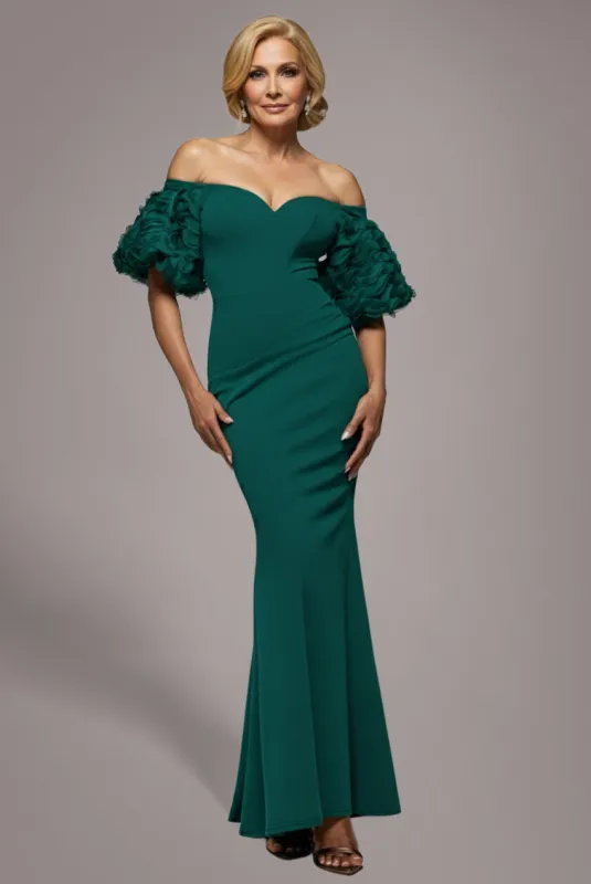 Off The Shoulder 3D Puffed Sleeve Sweetheart Maxi Dress - Emerald Green by Goddiva sold by Goddiva
