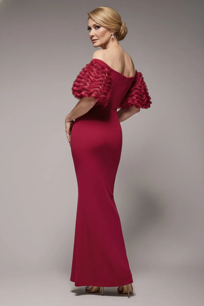 Off The Shoulder 3D Puffed Sleeve Sweetheart Maxi Dress - Burgundy by Goddiva sold by Goddiva product image thumbnail 2