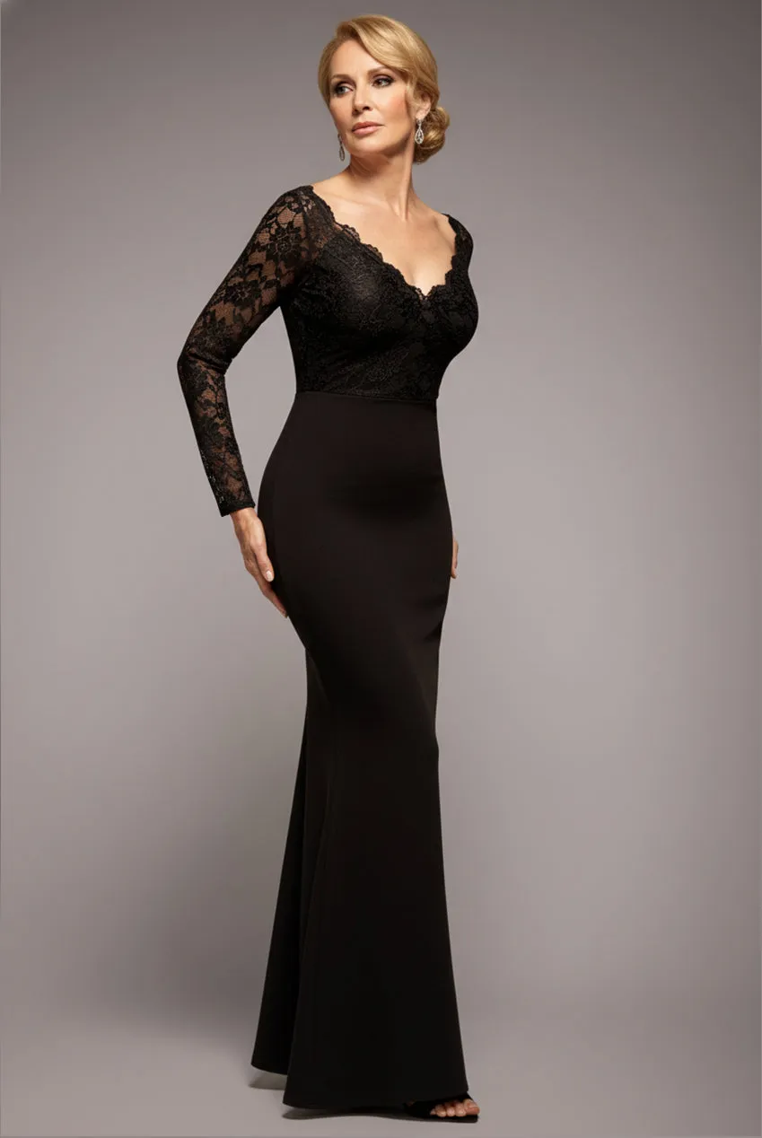 Scalloped Lace Bodice Long Sleeve Bardot Maxi Dress - Black by Goddiva sold by Goddiva