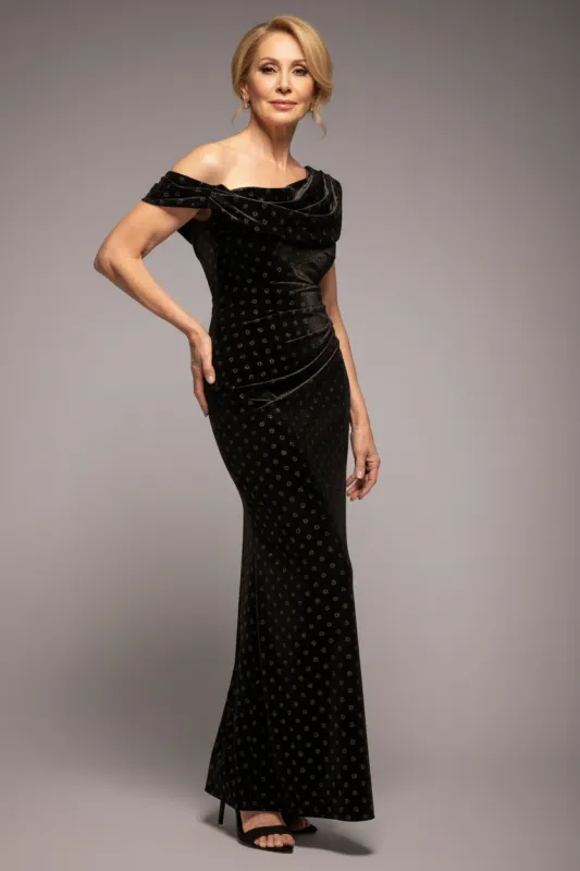 Glitter Velvet Cowl Neck Off The Shoulder Maxi Dress - Black by Goddiva sold by Goddiva