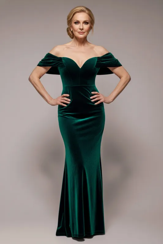 Off The Shoulder Deep Plunge Velvet Maxi Dress - Emerald Green by Goddiva sold by Goddiva