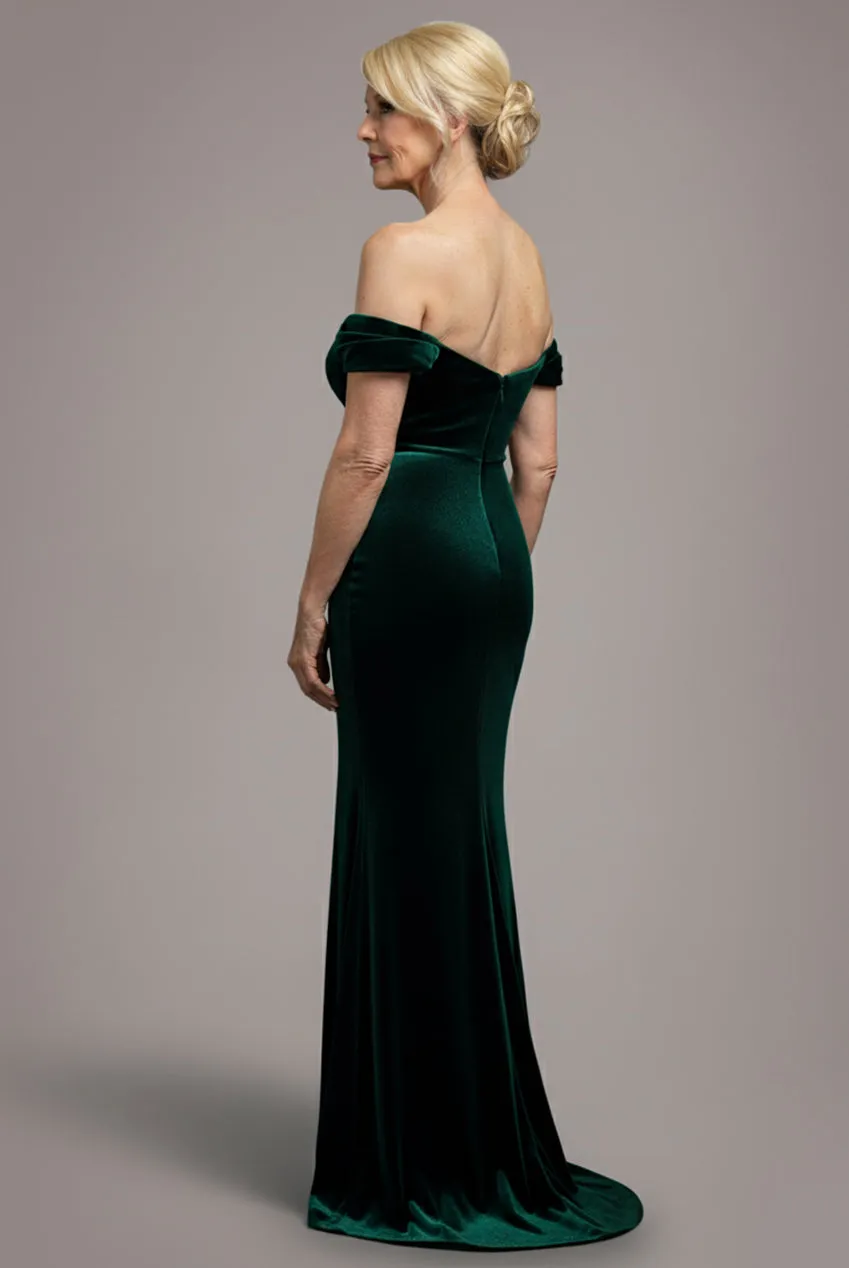 Off The Shoulder Deep Plunge Velvet Maxi Dress - Emerald Green by Goddiva sold by Goddiva product image thumbnail 2