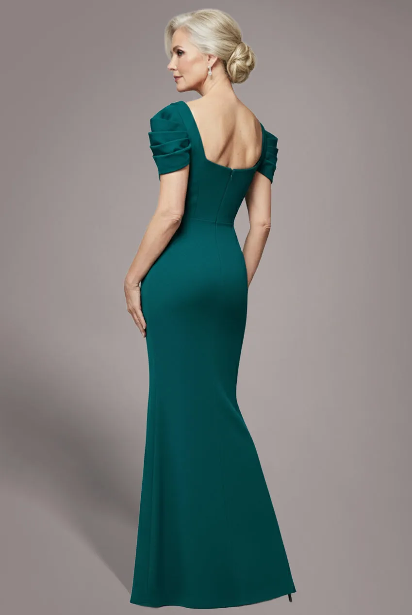 Plunging Neck Pleated Sleeves Scuba Maxi Dress - Emerald Green by Goddiva sold by Goddiva product image thumbnail 2
