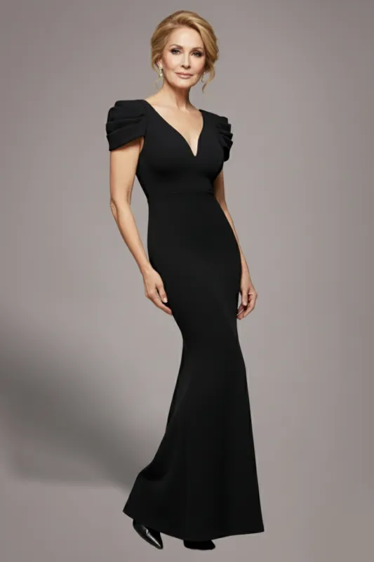 Plunging Neck Pleated Sleeves Scuba Maxi Dress - Black by Goddiva sold by Goddiva