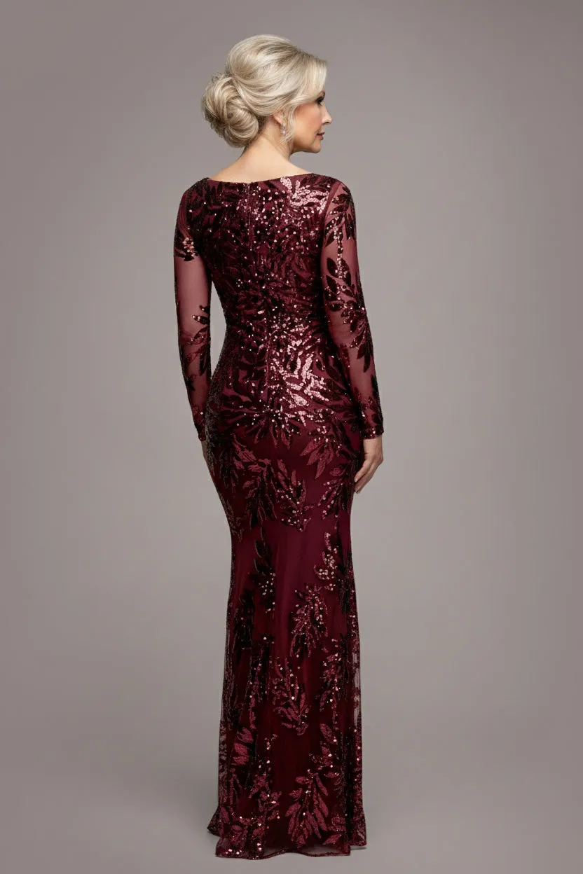 Sequin Leaf Long Sleeve Maxi Dress - Burgundy by Goddiva sold by Goddiva product image thumbnail 2