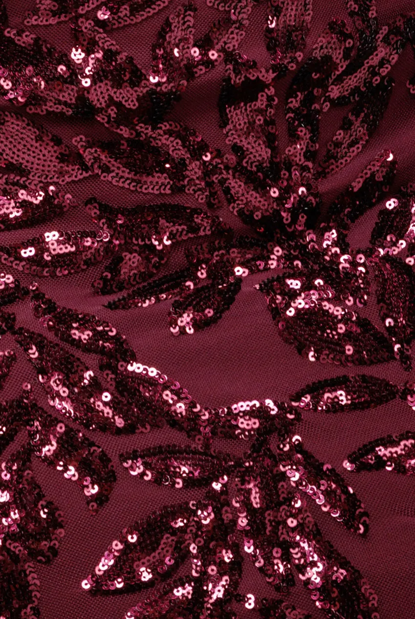 Sequin Leaf Long Sleeve Maxi Dress - Burgundy by Goddiva sold by Goddiva product image thumbnail 4