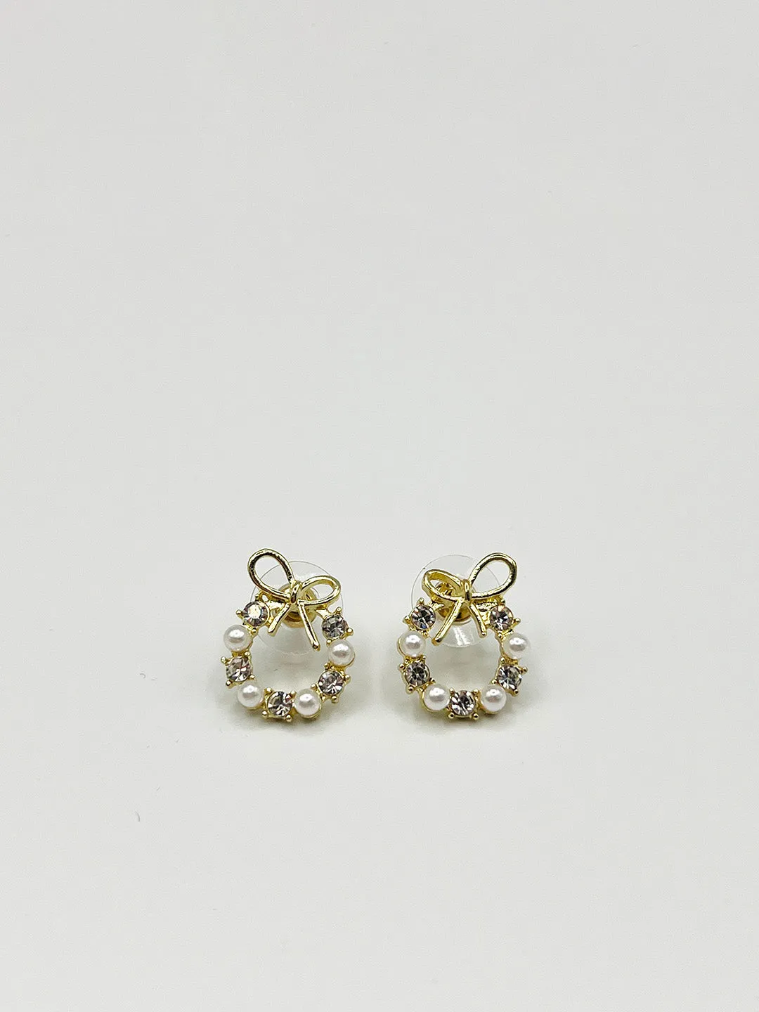Pearl & Diamante Bow Wreath Stud Earrings - Gift Boxed by SVNX sold by Goddiva product image thumbnail 5