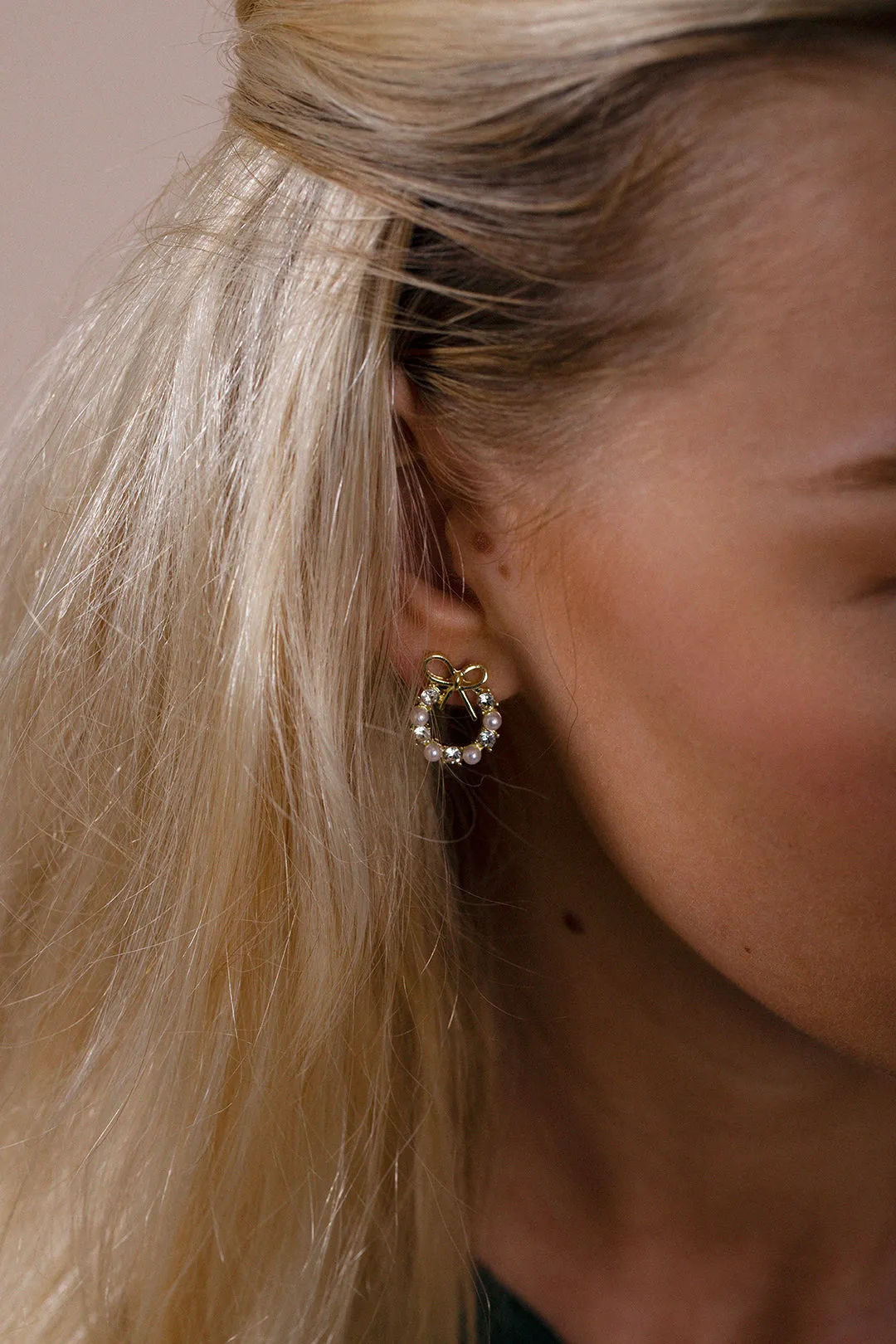 Pearl & Diamante Bow Wreath Stud Earrings - Gift Boxed by SVNX sold by Goddiva product image thumbnail 2