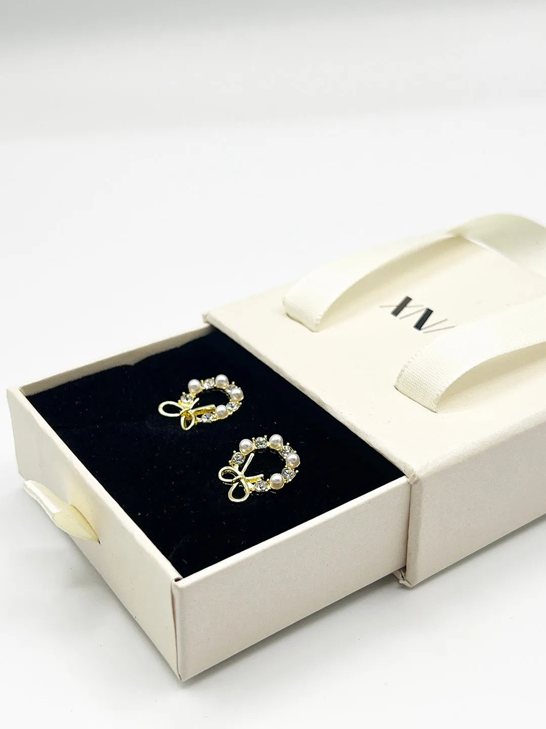 Pearl & Diamante Bow Wreath Stud Earrings - Gift Boxed by SVNX sold by Goddiva product image thumbnail 4