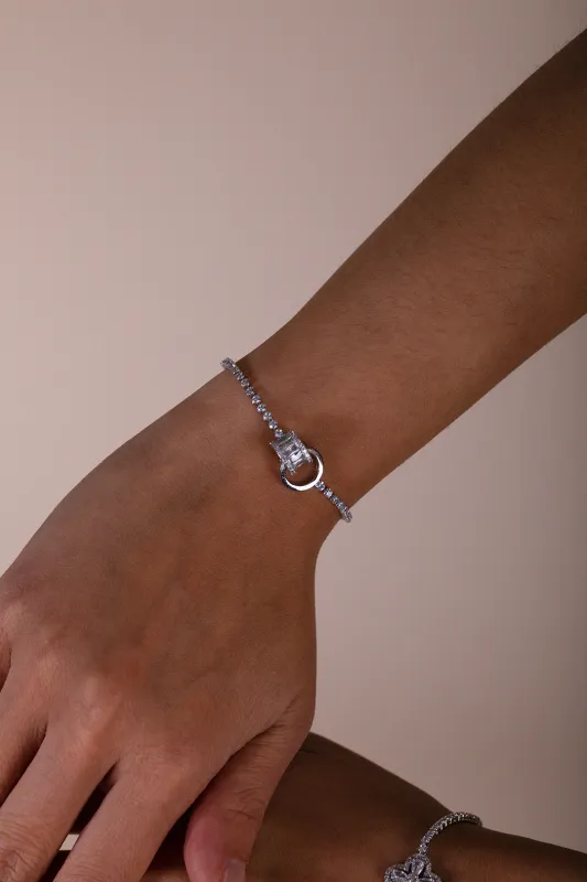 Double Ring Diamante Bracelet In Silver - Gift Boxed by SVNX sold by Goddiva