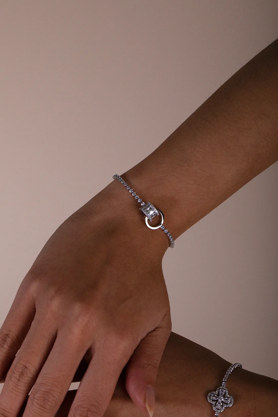 Double Ring Diamante Bracelet In Silver - Gift Boxed by SVNX sold by Goddiva product image thumbnail 2