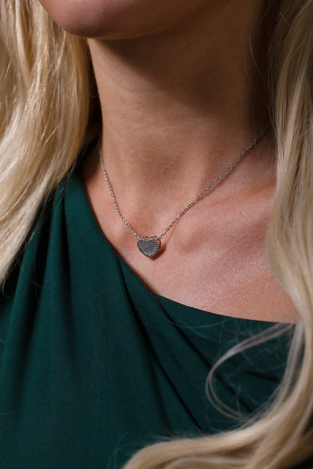 Moonstone Heart Necklace & Earrings Set In Silver - Gift Boxed by SVNX sold by Goddiva product image thumbnail 2