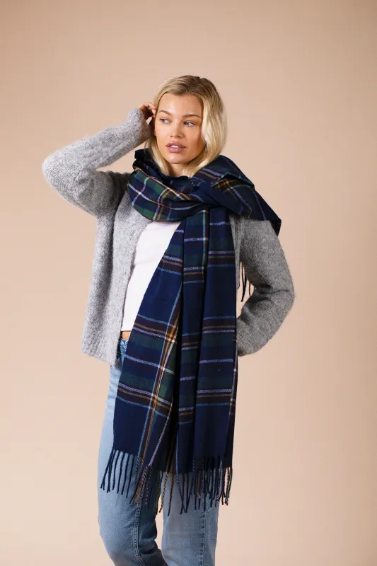 Tartan Print Scarf In Navy by SVNX sold by Goddiva