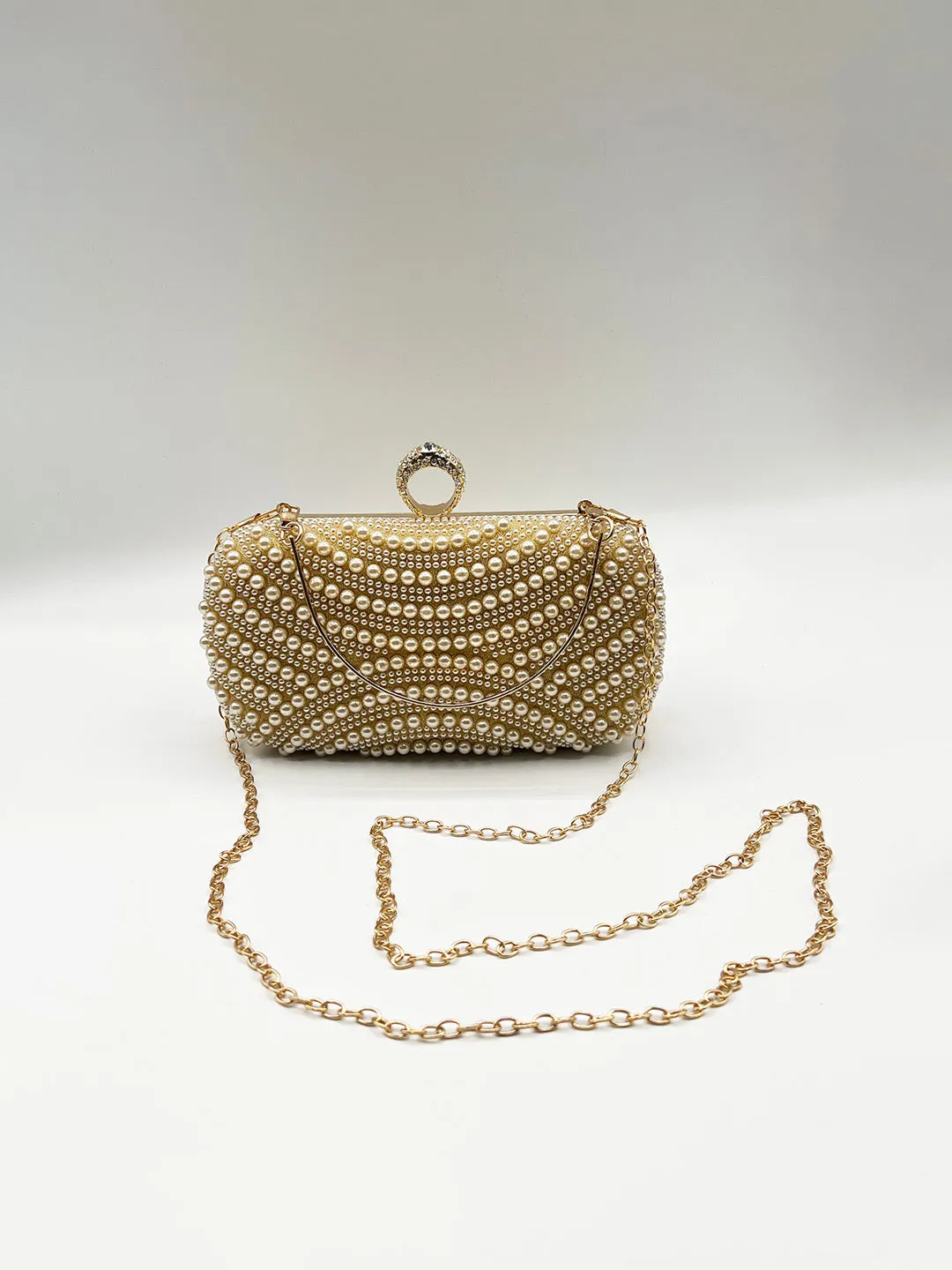 Oval Pearl Clutch Bag In Gold by SVNX sold by Goddiva product image thumbnail 3
