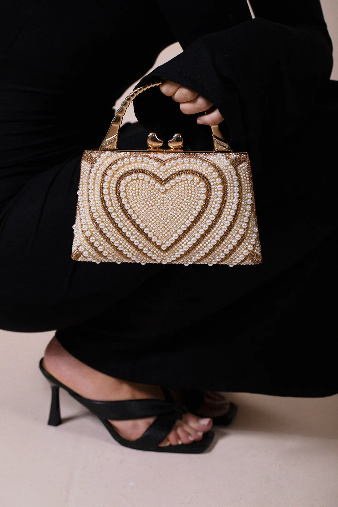 Heart Pearl Clutch Bag In Gold by SVNX sold by Goddiva product image thumbnail 2