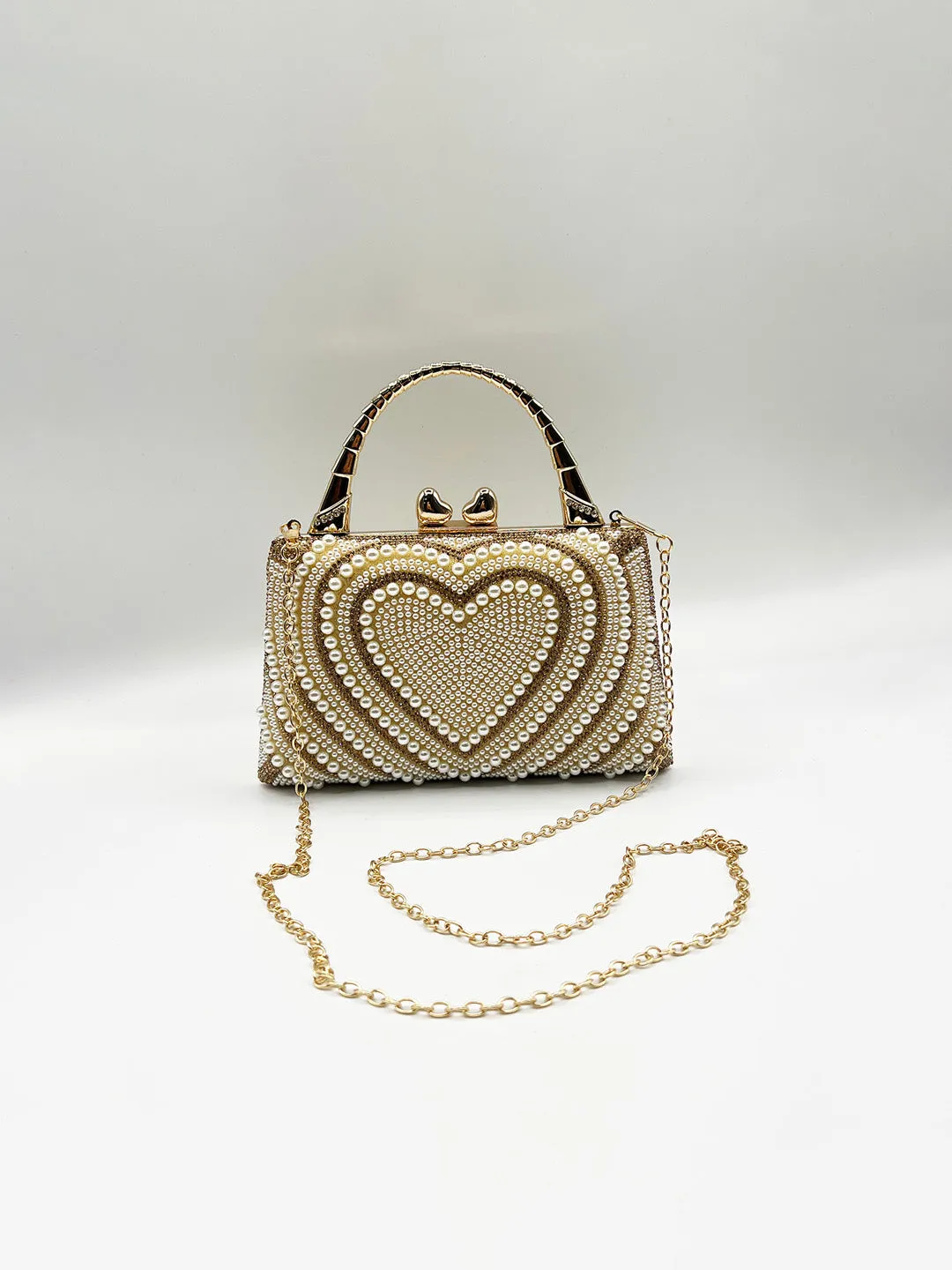 Heart Pearl Clutch Bag In Gold by SVNX sold by Goddiva product image thumbnail 3