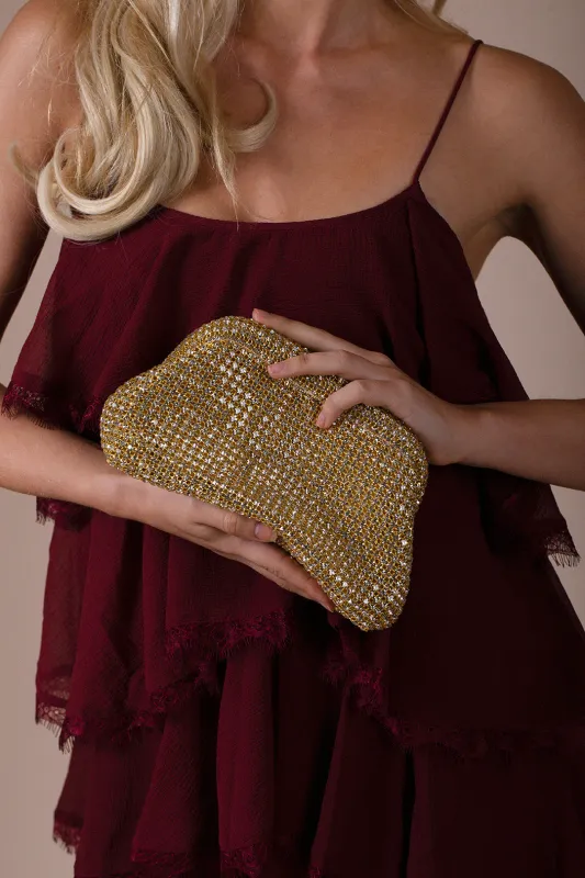 Crystal Pouch Clutch Bag In Gold by SVNX sold by Goddiva
