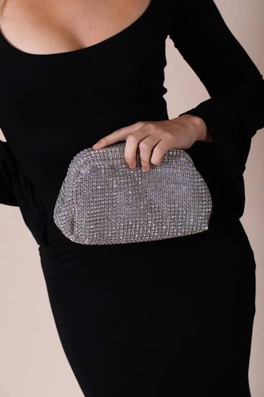 Crystal Pouch Clutch Bag In Silver by SVNX sold by Goddiva