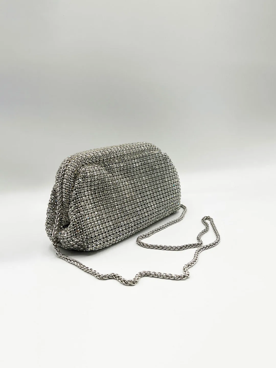 Crystal Pouch Clutch Bag In Silver by SVNX sold by Goddiva product image thumbnail 5