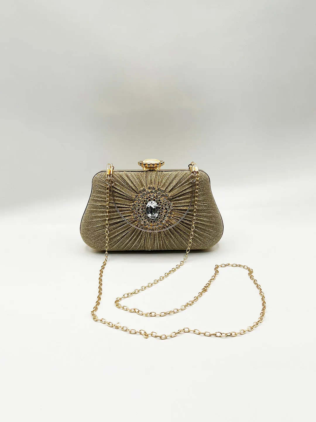 Ruched Jewel Clutch Bag In Gold by SVNX sold by Goddiva product image thumbnail 3