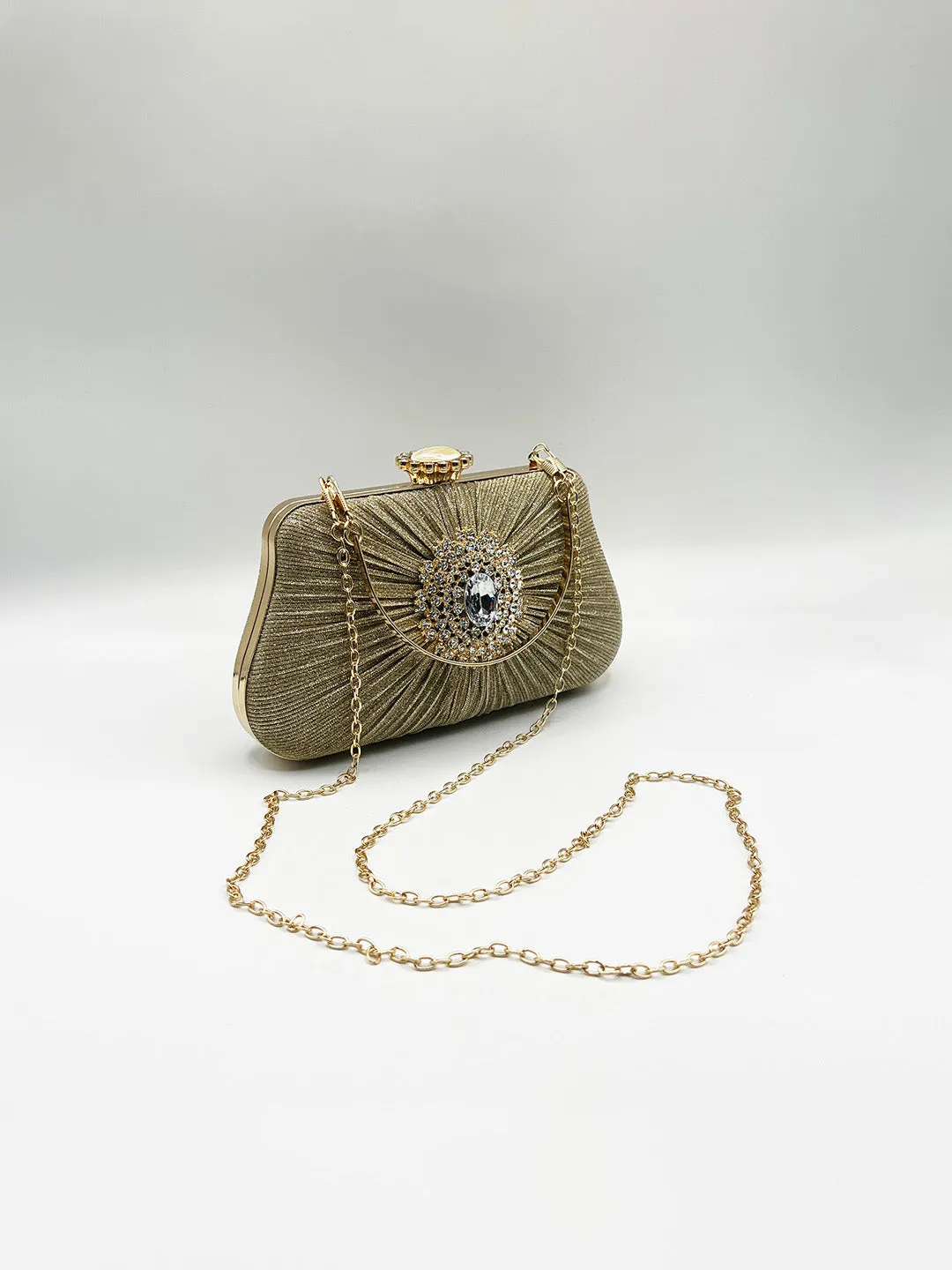 Ruched Jewel Clutch Bag In Gold by SVNX sold by Goddiva product image thumbnail 5