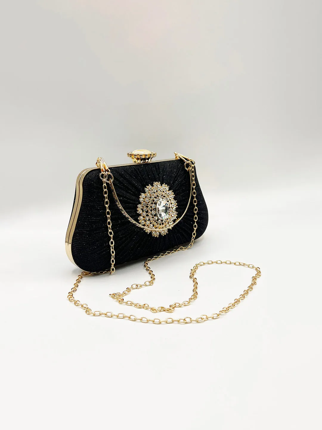 Ruched Jewel Clutch Bag In Black by SVNX sold by Goddiva product image thumbnail 5