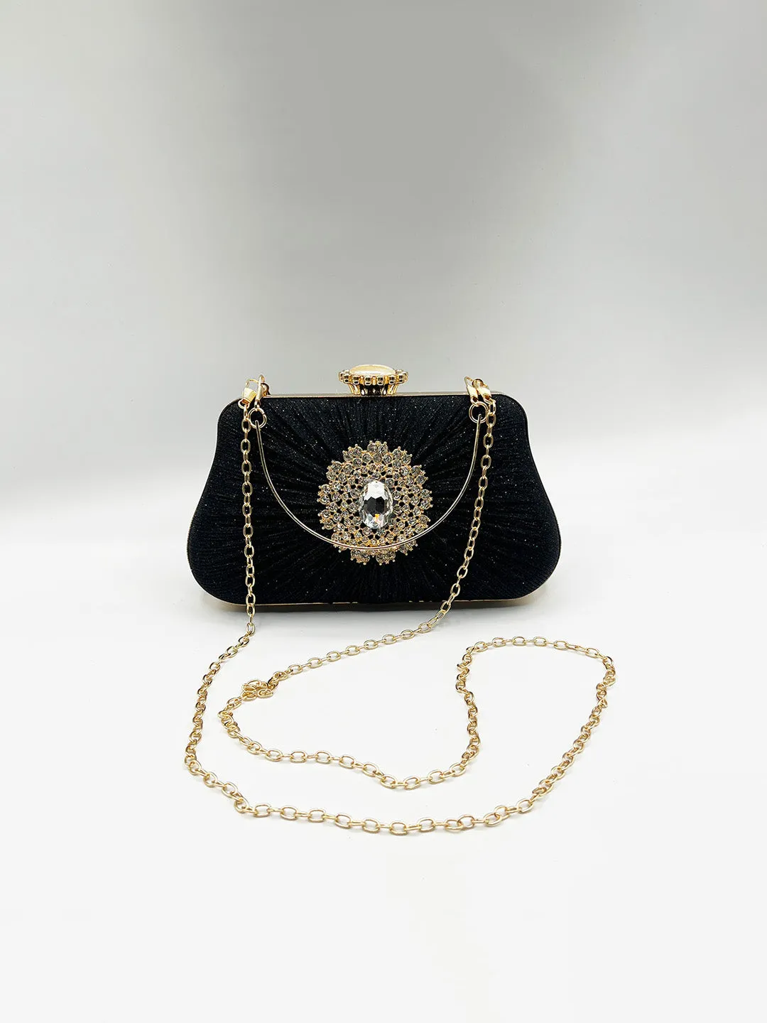 Ruched Jewel Clutch Bag In Black by SVNX sold by Goddiva product image thumbnail 3