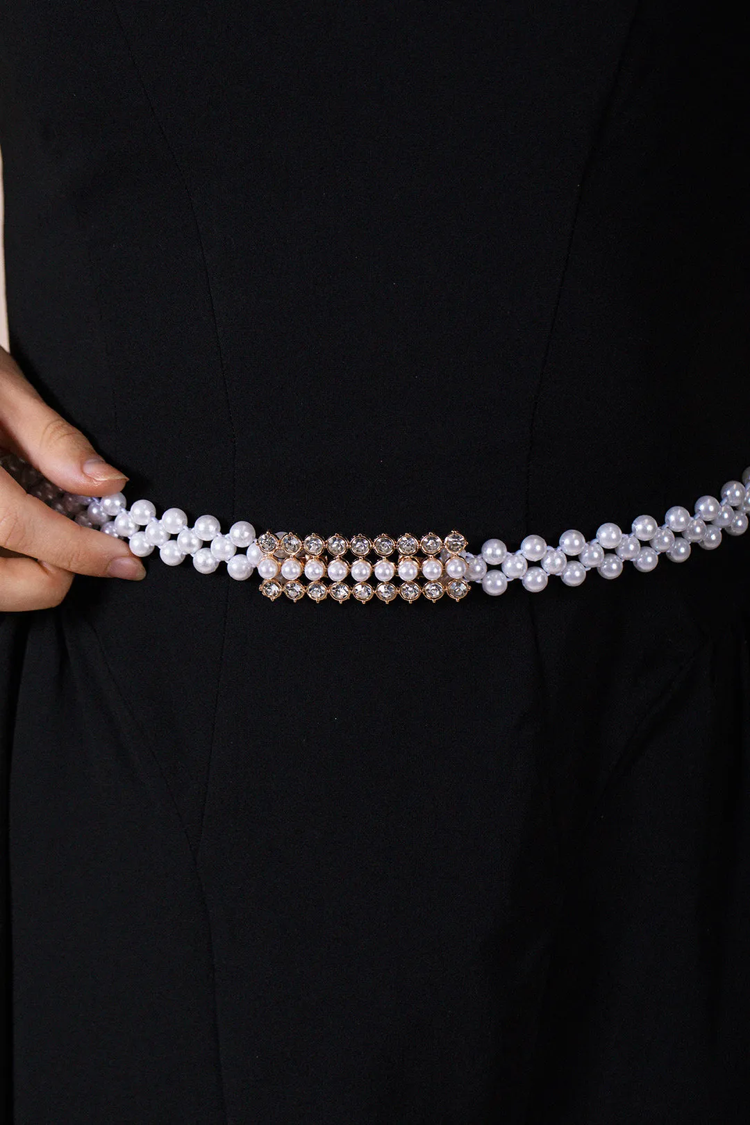 Strenchy Pearl Chain Belt With Diamante Buckle by SVNX sold by Goddiva product image thumbnail 2